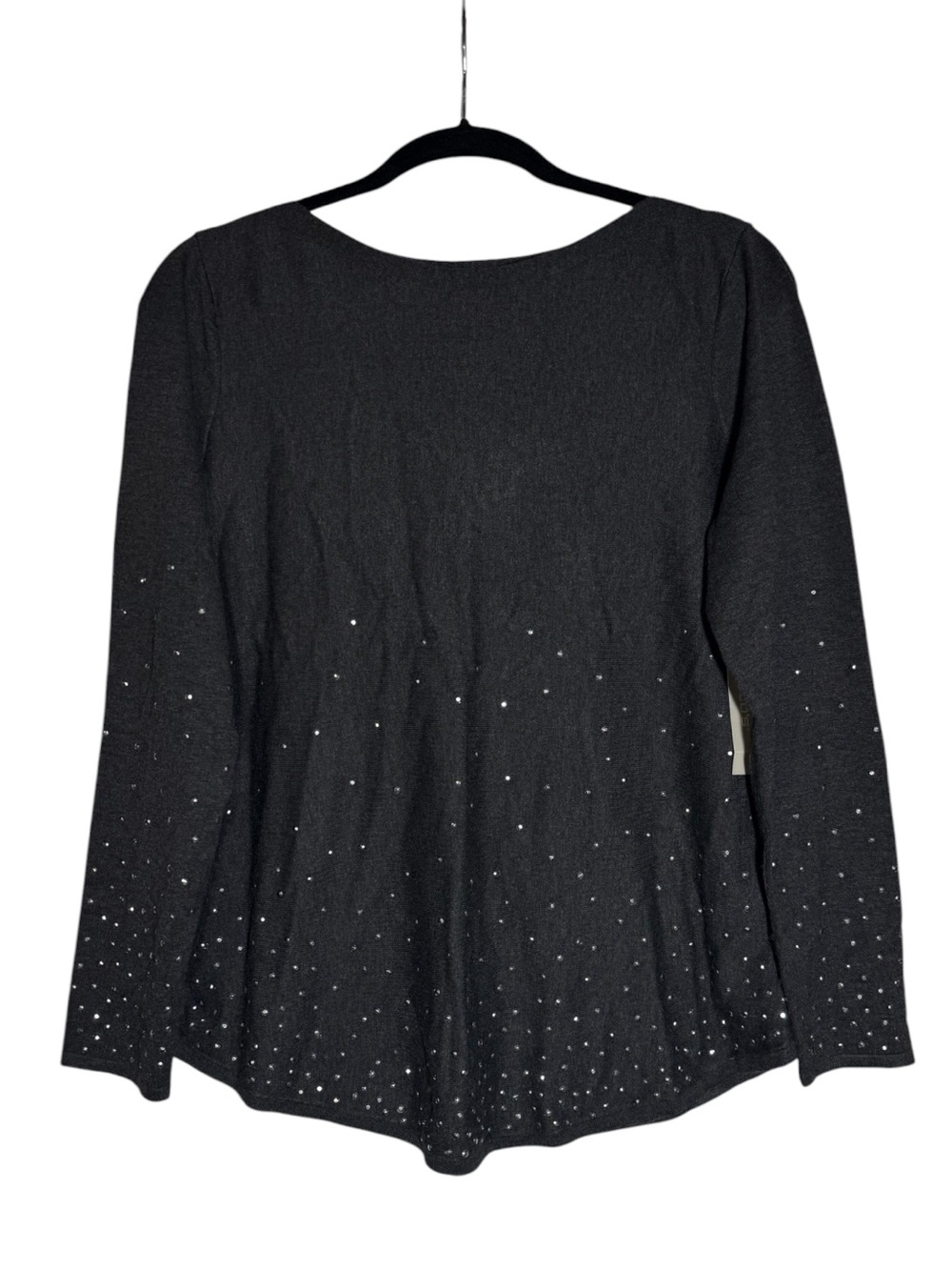 Chico’s Embellished Rhinestone Tunic Sweater Charcoal Gray Studs Size M NWT